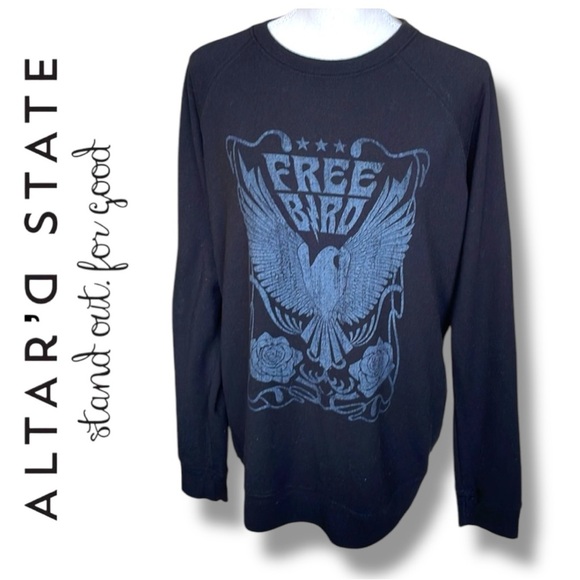 Altar’d State Free Bird Eagle Black Vintage Graphic Oversized Sweatshirt Size L - Picture 1 of 9